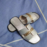 MURIOKI Classic Style Brand New 2022 Women Flat Open Toe Matal Chian Design Sandal Slippers Women Lady Shoes Woman Summer Sandals