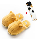 MURIOKI Women Home Cotton Slippers Autumn Winter Plush Indoor Bedroom Adult Lovers Flats Shoes Animal Cat Ears Furry Men Female Slippers