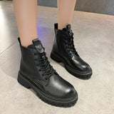 QWEEK British Style Martin Boots 2021 New Women's Short Shoes Brown Black Grey Platform Autumn Spring Rubber Fashion Lace-up