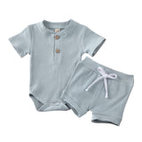 Pydcoco US Stock 0-24M 2PCS 3 Colors Kid Baby Boy Girl Clothes  Set Knitting Short Sleeve Bodysuit Shorts Outfits Summer Set