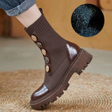 Pofulove Women Boots Spring Winter Shoes Fashion Design Shoes Platform Boots Brown Black Leather Botas Button Ankle Boots Zapato