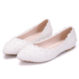 Free Shipping Best Price White Lace Flats Wedding Bridal Shoes Handmade Shoes For Pregnant Women Bridesmaid Party Dancing Shoes