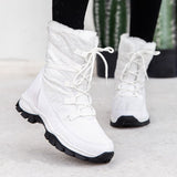 Murioki Winter Women Boots Warm Plush Mid-Calf Women Snow Boots Lace-Up Outdoor Waterproof Hiking Boots Chaussures Femme Plus Size 42