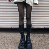 MURIOKI Women's High Boots Mid Calf Platform Punk Shoes Black Military Zip Up Fashion Autumn Chunky Motorcycle British Style