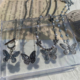 Christmas Gift Goth Harajuku Butterfly Pearl Beads Pendant Chain Choker Necklace For Women Egilr Friends Punk Animal Trendy Grunge Jewelry Gift
