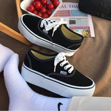 QWEEK Women Platform Canvas Black Sports Shoes Sneakers Flat Rubber Sole Casual Vulcanize Running Trainers Athletic Basket