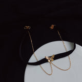 Christmas Gift Goth Vintage Butterfly Black Velvet Double Chain Clavicle Collar Choker Necklaces For Women Egirl Party Aesthetic Accessories