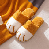Soft Indoor Female Cotton Slippers Winter Lovers Cat Paw Warm Slides Cute Cartoon Comfortable Fashion Women Furry Pink Shoes