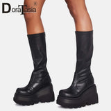 MURIOKI Big Size 35-43 Brand New women's High Platform Boots Fashion shoelace High Heels Shoes Woman Thick Bottom Wedges Boots