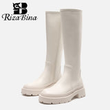 RIZABINA Size 35-41 Knee Boots For Women 2022 New Arrival Platform Winter High Heel Shoes Woman's Fashion Office Lady Footwear