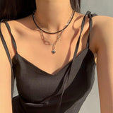 Christmas Gift Trendy Butterfly Necklace Female Personality Clavicle Chain Necklace for Girl Heart Double-layer Pendant Necklaces
