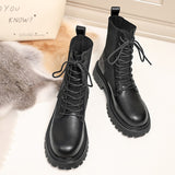 Autumn Winter Combat Boots Women 2021 New Black Platform Boots with fur Lace Up Sock Ankle Boots female Punk Gothic Shoes
