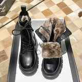 Fashion Winter Boots For Women Fur Black Combat Boots Women 2021 New PU Leather Punk Gothic Shoes Platform Ankle Boots Designer