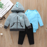 3PCS Infant Baby Boy Girl Clothes Set 2022 Spring Fall Animals Floral Warm Hooded Coat+Romper+Pants Newborn Baby Clothing Outfit