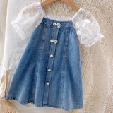 Murioki 2022 Summer Kids Clothing Dresses For Girls Sleeveless Denim Wash Strap Dress Princess Dress For Girls