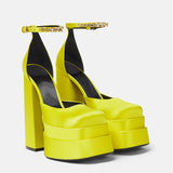 Chriqui 2022 New Fashion Lady ThicK High Heels Platform Waterprof Red Yellow Women Pumps Plus Size Handmade Female Footwear