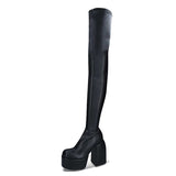 MURIOKI punk style autumn winter platform long knee high boots women 2022 Stretch boots Leather Thick High Heel Black Plus botas de muje