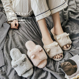 Winter Warm Slippers Cotton Shoes Comfortable Cute Lovely Open Toe Indoor Bedroom House Slippers Couple Fur Slides Women Slipper