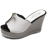 MURIOKI Sorphio Summer Cool Striped Platform Shoes Woman Casual Holiday Wedges Slippers Women Ins Hot Brand Concise Decorate Slides