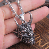 Christmas Gift Vikings Jewelry Never Fade Stainless Steel Satanic Demon Men Necklace With Wooden Box as gift