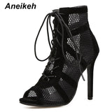 Graduation Shoes 2022 Fashion Basic Sandals Boots Women High Heels Pumps Sexy Hollow Out Mesh Lace-Up Cross-tied Boots Party Shoes Party