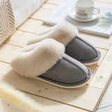 Faux Suede Home Women Full Fur Slippers Winter Warm Plush Bedroom Non-Slip Couples Shoes Indoor Luxury Ladies Furry Slippers