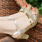 MURIOKI Sandals women's new high-heeled women's sandals one word buckle rhinestone thick with fish mouth women's shoes