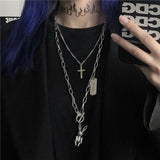 Christmas Gift 2021 New Fashion Stainless Steel Multilayer Hip Hop Long Chain Necklace For Women Men Jewelry Punk Rabbit Cross Pendant Necklace