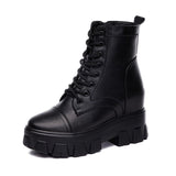 JIANBUDAN New women's platform Short boots Height Increasing Casual autumn leather boots Winter plush warm waterproof snow boots