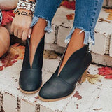 Murioki 2022 New Winter Women Boots V Cutout Ankle Boots Stacked Heel Booties Fahsion Chelsea Boots PU Botas Zapatos Mujer Size 35-43