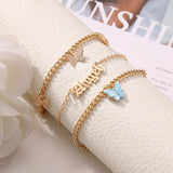 Christmas Gift Fashion Pink Butterfly Anklets Set For 2021 Women Cute Gold Letter Angel Multi Layer  Chain Ankle Bracelet Summer Beach Jewelry