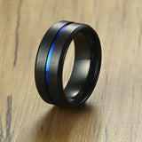 Murioki 6/8mm Black Ring for Men Women Groove Rainbow Stainless Steel Wedding Bands Trendy Fraternal Rings Casual Male Jewelry