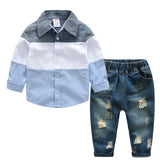 Children Boys Clothing Sets 2021 FALL Casual Plaid Tops shirt +Jeans 2 Pieces Handsome Kids Boys Clothes Outfits
