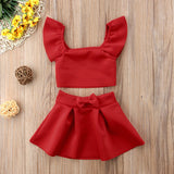 Murioki 2022 Brand New Newborn Toddler Kids Baby Girl Party Off Shoulder Crop Top Bow Skirt 2Pcs Outfit Clothes Girls Solid Sunsuit 0-4T