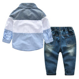 Children Boys Clothing Sets 2021 FALL Casual Plaid Tops shirt +Jeans 2 Pieces Handsome Kids Boys Clothes Outfits