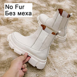 Real Leather Women Ankle Boots Fashion Platform Warm Fur High Heel Winter Shoes Woman Casual Footwear Size 35-42