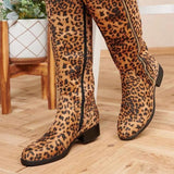 In the Winter Of 2020, The New Style Boots WithThick Heels And Side Zipper, European And American Roundhead Rider, Leopard Prin