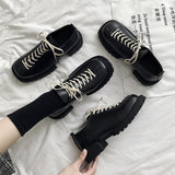 DEEPTOWN Women Flat Shoes Oxfords Platform Casual Fashion Black Spring Autumn Leather Black Harajuku 2021 Dropshipping