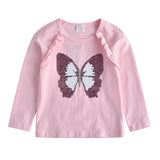 DXTON Cotton Girls T-shirts Long Sleeve Winter Girls Sweater Sequin Children Tees Butterfly Kids Tops Casual Children T-shirts