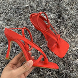 Graduation Dress 2020 Summer New Fashion Pinch Narrow Band Women Gladiator Sandal Shoes Ladies Square Open Toe Ankle Buckle Strap Stiletto Heels