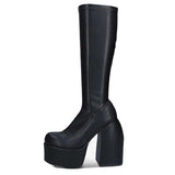 MURIOKI Punk Style Women Chunky Boots Elastic Microfiber Leather Women's High Boots Thick High Heel Black Goth Shoes Platform Boots 2021
