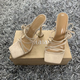Graduation Dress 2022 Summer Green Orange Women Sandals Fashion Cross-Tied High Heels Shoes Sexy Lace Up Party Pumps shoes Woman Size 35-42