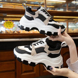 Women Sneakers Fashion Chunky Shoes Thick Sole Female Mesh Lace Up Platform Vulcanize Shoes Casual Footwear White Walking Shoes