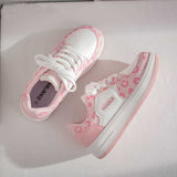 QWEEK Sneakers Women Pink Leopard Tennis Sports Shoes Platform Kawaii Running Autumn Flat Designer Vulcanize White Rubber Casual