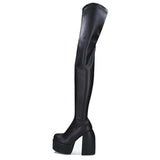 MURIOKI Women's Over-the-knee Boots Elastic Microfiber Leather High Heel Platform Shoes Black Winter Boots Women Thigh High Boots 2021