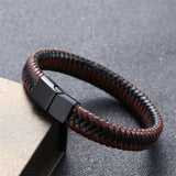 Christmas Gift Punk Men Jewelry Black Red Braided Leather Bracelet Stainless Steel Magnetic Clasp Fashion Bangles Wrap Bracelet