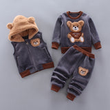 Baby Boy Clothes 2021 Winter Pure Cotton Thick Warm Casual Hooded Sweater Cartoon Cute Bear Three-Piece Baby Girl Suit