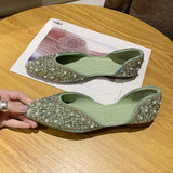 MURIOKI Summer Rhinestone Female Flat Shoes Female Korean Version Bow Tie Shallow Mouth Toe Tip Women's Single Shoes