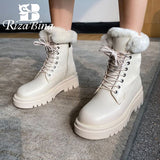 RIZABINA Women Snow Boots Fashion Platform Warm Fur Hot Winter Shoes Woman Thick Fur Short Boot Cross Strap Footwear Size 34-43