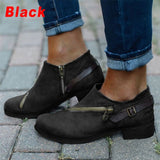 MURIOKI New Fashion Women Casual Shoes Ladies Retro Round Toe Low Heel Zipper Boots Woman Thick Heel Short Boots Single Shoes Size 35-43